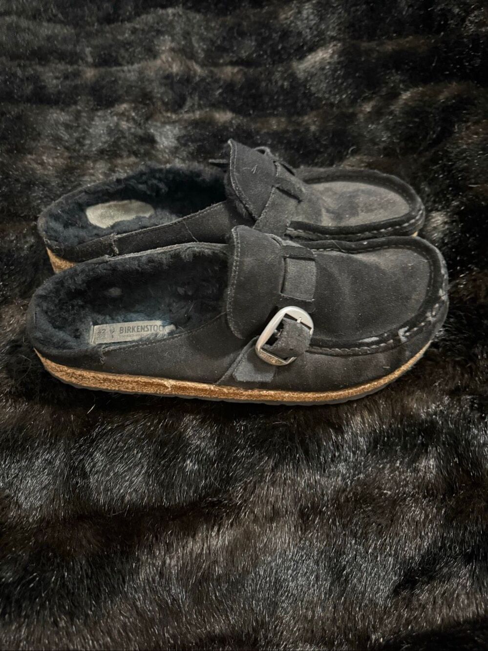 Birkenstock Black Buckley Shearling Suede Clogs Mules Shoes Size eu 42 W 11.5